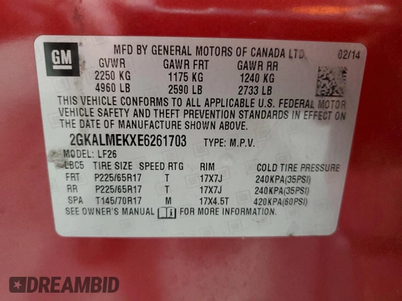 2014 GMC Terrain SLE with VIN 2GKALMEKXE6261703, listed as a Copart auction lot 43390185 with 158,033 mi miles and Salvage Title. Bid and sale history available at carsss.com. Image 15.