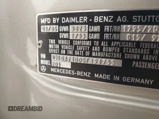 1986 Mercedes-Benz 190 E z VIN WDBDA24D0GF194753, wystawiony jako IAAI lot #42321094 z przebiegiem 135 395 mil mil oraz . Historia ofert i sprzedaży dostępna na DreamBid. Obrazek 9.
