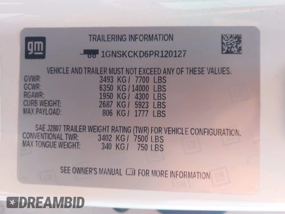 2023 Chevrolet Suburban LT with VIN 1GNSKCKD6PR120127, listed as a IAAI auction lot 42436146 with 41,552 mi miles and . Bid and sale history available at DreamBid. Image 9.