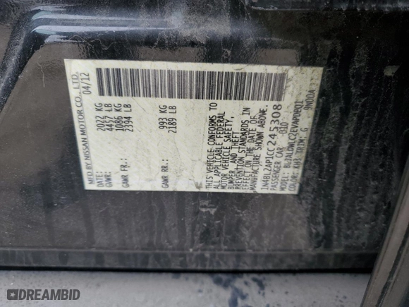 2012 Nissan Altima 3.5 SR with VIN 1N4BL2AP1CC245308, listed as a Copart auction lot 48906135 with 126,164 mi miles and Salvage Title. Bid and sale history available at carsss.com. Image 12.