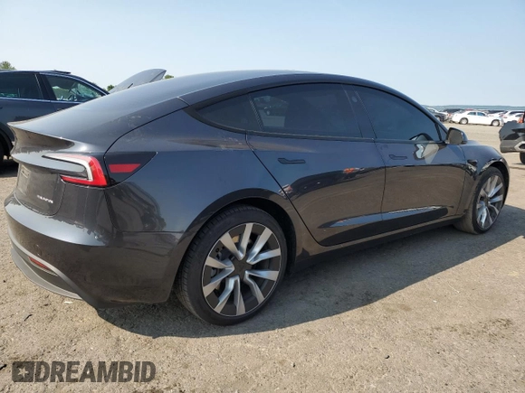 2025 Tesla Model 3 Long Range with VIN 5YJ3E1EB0SF902974, listed as a Copart auction lot 59728245 with 6,398 mi miles and Salvage title. Bid and sale history available at DreamBid. Image 3.