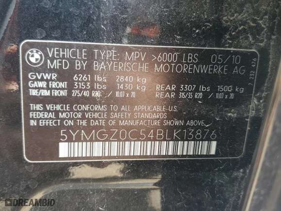 2011 BMW X6 M with VIN 5YMGZ0C54BLK13876, listed as a Copart auction lot 68567774 with 0 mi miles and Salvage Title. Bid and sale history available at carsss.com. Image 13.