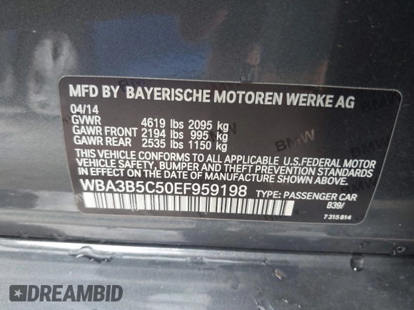 2014 BMW 3 Series 328i xDrive с VIN WBA3B5C50EF959198, выставлен на аукционе IAAI как лот 42684406 с пробегом 92 187 миль миль и . История ставок и продаж доступна на DreamBid. Изображение 9.