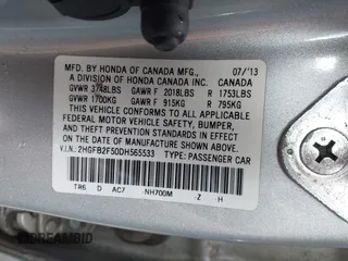 2013 Honda Civic LX with VIN 2HGFB2F50DH565533, listed as a IAAI auction lot 41774367 with 186,005 mi miles and . Bid and sale history available at DreamBid. Image 9.