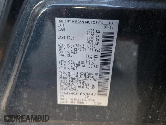 2015 Nissan Pathfinder S z VIN 5N1AR2MM1FC658447, wystawiony jako Copart lot #48972195 z przebiegiem 108 805 mil mil oraz Czysty tytuł • Clean title. Historia ofert i sprzedaży dostępna na DreamBid. Obrazek 13.