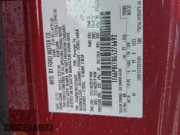 2016 Ford Mustang GT with VIN 1FA6P8CF8G5276692, listed as a Copart auction lot 58726645 with 85,473 mi miles and Salvage title. Bid and sale history available at DreamBid. Image 12.