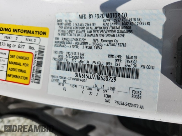 2017 Lincoln MKZ Hybrid Select z VIN 3LN6L5LU7HR630229, wystawiony jako Copart lot #63202135 z przebiegiem 164 915 mil mil oraz Szkoda całkowita • Salvage title. Historia ofert i sprzedaży dostępna na DreamBid. Obrazek 12.