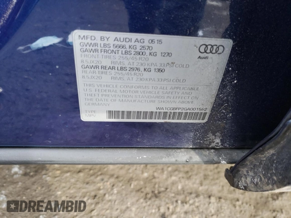 2016 Audi SQ5 Premium Plus with VIN WA1CGBFP2GA001562, listed as a Copart auction lot 43402663 with 0 mi miles. Bid and sale history available at carsss.com. Image 13.