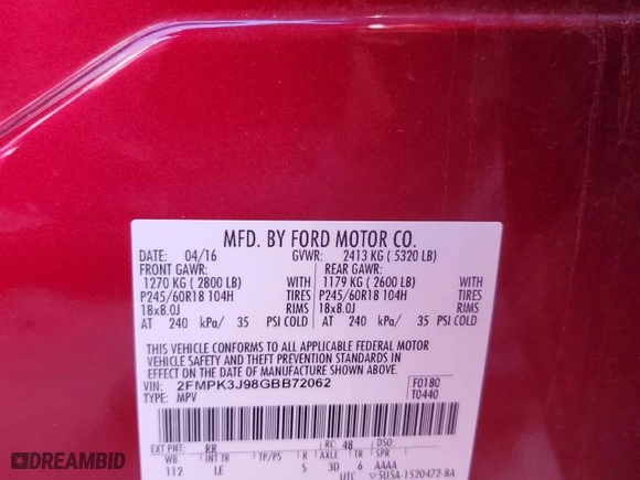 2016 Ford Edge SEL with VIN 2FMPK3J98GBB72062, listed as a Copart auction lot 49425365 with 83,164 mi miles and Salvage Title. Bid and sale history available at carsss.com. Image 13.