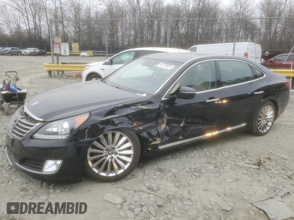 2014 Hyundai Equus Ultimate with VIN KMHGH4JH3EU076035, listed as a Copart auction lot 46129025 with 41,083 mi miles and Salvage title. Bid and sale history available at DreamBid. Image 1.