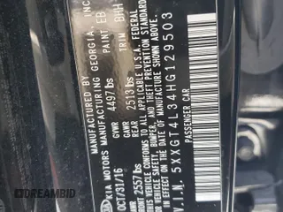 2017 Kia Optima LX with VIN 5XXGT4L34HG129503, listed as a Copart auction lot 48972245 with 99,796 mi miles and Salvage Title. Bid and sale history available at carsss.com. Image 13.