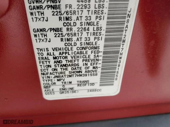2017 Nissan Rogue SV with VIN JN8AT2MT7HW391558, listed as a Copart auction lot 49328105 with 74,324 mi miles and Salvage Title. Bid and sale history available at carsss.com. Image 15.