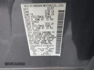 2007 Nissan Frontier LE with VIN 1N6AD09U57C439165, listed as a IAAI auction lot 41880759 with 200,291 mi miles and . Bid and sale history available at DreamBid. Image 9.