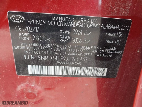 2018 Hyundai Elantra SE with VIN 5NPD74LF9JH280462, listed as a IAAI auction lot 41684089 with 136,514 mi miles. Bid and sale history available at carsss.com. Image 9.