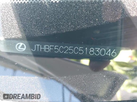 2012 Lexus IS 250 with VIN JTHBF5C25C5183046, listed as a IAAI auction lot 41587414 with 50,952 mi miles and . Bid and sale history available at DreamBid. Image 9.
