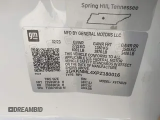 2023 GMC Acadia SLT with VIN 1GKKNML4XPZ180016, listed as a IAAI auction lot 41759086 with 48,631 mi miles and . Bid and sale history available at DreamBid. Image 9.