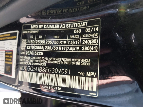 2014 Mercedes-Benz GLK 350 with VIN WDCGG5HB8EG309091, listed as a IAAI auction lot 41837216 with 174,927 mi miles and . Bid and sale history available at carsss.com. Image 9.
