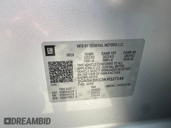 2019 Chevrolet Tahoe LT с VIN 1GNSKBKC5KR127144, выставлен на аукционе Copart как лот 61031915 с пробегом 123 069 миль миль и Чистый • Clean title. История ставок и продаж доступна на DreamBid. Изображение 10.