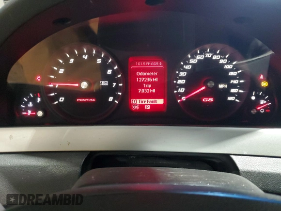 2009 Pontiac G8 with VIN 6G2ER57789L161792, listed as a Copart auction lot 43455795 with 127,236 mi miles and Salvage Title. Bid and sale history available at DreamBid. Image 9.