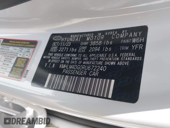 2024 Hyundai Elantra SEL с VIN KMHLM4DG0RU672240, выставлен на аукционе IAAI как лот 42190278 с пробегом 28 084 миль миль и . История ставок и продаж доступна на DreamBid. Изображение 9.