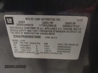 2010 Chevrolet Equinox LT w/2LT with VIN 2CNALPEW9A6274996, listed as a IAAI auction lot 41941733 with 200,105 mi miles. Bid and sale history available at carsss.com. Image 9.