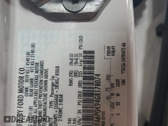 2016 Ford Fusion Titanium with VIN 3FA6P0K94GR178074, listed as a Copart auction lot 50068225 with 211,068 mi miles and Salvage Title. Bid and sale history available at carsss.com. Image 13.