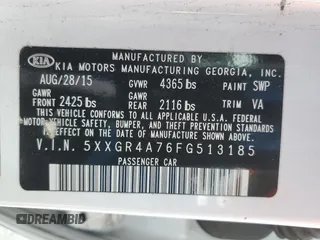 2015 Kia Optima SX z VIN 5XXGR4A76FG513185, wystawiony jako Copart lot #57395515 z przebiegiem 186 183 mil mil oraz Czysty tytuł • Clean title. Historia ofert i sprzedaży dostępna na DreamBid. Obrazek 12.
