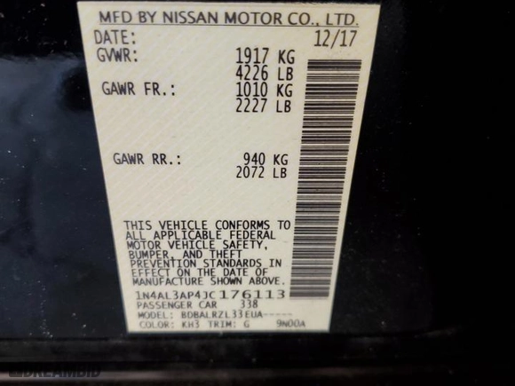 2018 Nissan Altima 2.5 SL with VIN 1N4AL3AP4JC176113, listed as a Copart auction lot 49597835 with 139,426 mi miles and Clean Title. Bid and sale history available at carsss.com. Image 12.
