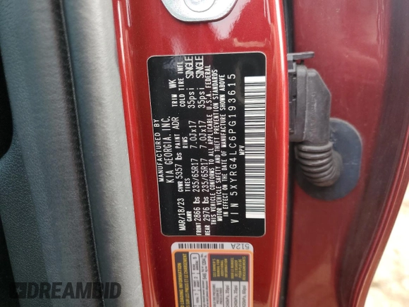 2023 Kia Sorento LX z VIN 5XYRG4LC6PG193615, wystawiony jako Copart lot #54242515 z przebiegiem 26 776 mil mil oraz Szkoda całkowita • Salvage title. Historia ofert i sprzedaży dostępna na DreamBid. Obrazek 13.