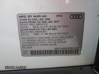2023 Audi e-tron Premium Plus with VIN WA1LAAGE4PB011657, listed as a Copart auction lot 88472875 with 15,640 mi miles and Salvage title. Bid and sale history available at DreamBid. Image 13.
