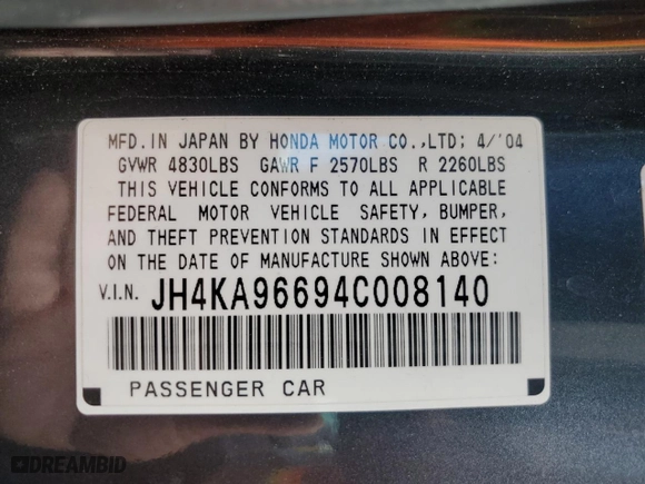 2004 Acura RL w/Navigation System with VIN JH4KA96694C008140, listed as a Copart auction lot 48409775 with 126,951 mi miles and Salvage Title. Bid and sale history available at carsss.com. Image 14.