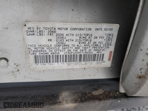 2000 Toyota RAV4 z VIN JT3HP10V9Y7166931, wystawiony jako Copart lot #83844934 z przebiegiem Nie podano mil oraz Czysty tytuł • Clean title. Historia ofert i sprzedaży dostępna na DreamBid. Obrazek 16.
