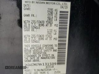 2019 Nissan Murano SL with VIN 5N1AZ2MS7KN131509, listed as a Copart auction lot 51875335 with 126,758 mi miles and Salvage Title. Bid and sale history available at DreamBid. Image 15.