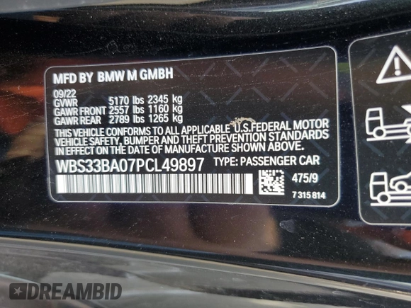 2023 BMW M4 Competition xDrive with VIN WBS33BA07PCL49897, listed as a Copart auction lot 43659455 with 25,910 mi miles and Salvage Title. Bid and sale history available at carsss.com. Image 12.