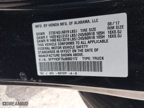2018 Honda Ridgeline RTL-E with VIN 5FPYK3F78JB002172, listed as a IAAI auction lot 41528764 with 64,566 mi miles. Bid and sale history available at carsss.com. Image 9.