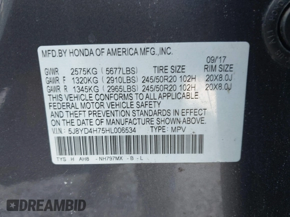 2017 Acura MDX Technology z VIN 5J8YD4H75HL006534, wystawiony jako IAAI lot #41433508 z przebiegiem 135 024 mil mil oraz . Historia ofert i sprzedaży dostępna na DreamBid. Obrazek 9.