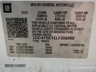 2020 Chevrolet Silverado 3500HD Work Truck with VIN 1GC4YSEY1LF206899, listed as a Copart auction lot 88090835 with 159,212 mi miles and Salvage Title. Bid and sale history available at carsss.com. Image 15.