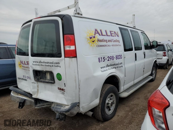 2019 GMC Savana Cargo z VIN 1GTW7AFG8K1272311, wystawiony jako Copart lot #87918855 z przebiegiem 141 396 mil mil oraz Szkody całkowita. Historia ofert i sprzedaży dostępna na DreamBid. Obrazek 3.