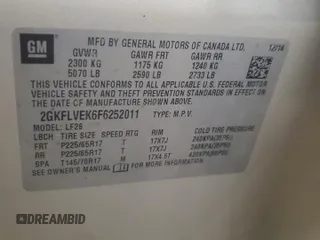 2015 GMC Terrain SLE with VIN 2GKFLVEK6F6252011, listed as a Copart auction lot 54475885 with 146,133 mi miles and Salvage Title. Bid and sale history available at carsss.com. Image 14.