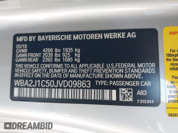 2018 BMW 2 Series 230i with VIN WBA2J1C50JVD09863, listed as a IAAI auction lot 41640142 with 110,432 mi miles. Bid and sale history available at carsss.com. Image 9.
