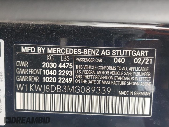 2021 Mercedes-Benz C 300 z VIN W1KWJ8DB3MG089339, wystawiony jako Copart lot #76205524 z przebiegiem 49 064 mil mil oraz Szkoda całkowita • Salvage title. Historia ofert i sprzedaży dostępna na DreamBid. Obrazek 14.