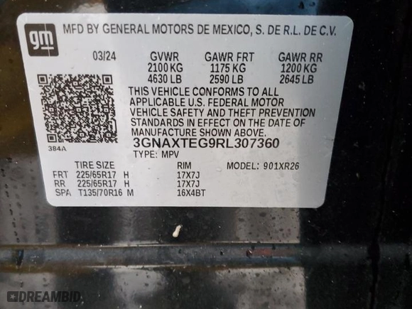 2024 Chevrolet Equinox LT with VIN 3GNAXTEG9RL307360, listed as a Copart auction lot 43205625 with 18,636 mi miles and Salvage Title. Bid and sale history available at carsss.com. Image 13.