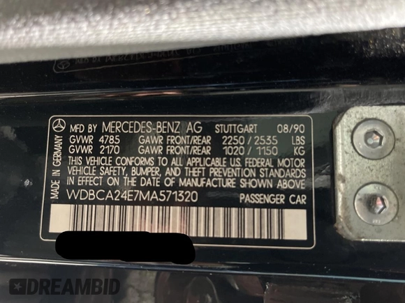 1991 Mercedes-Benz 300 with VIN WDBCA24E7MA571320, listed as a Copart auction lot 56029655 with 89,556 mi miles and Clean Title. Bid and sale history available at DreamBid. Image 10.