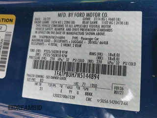 2022 Ford Mustang EcoBoost z VIN 1FATP8UH7N5144894, wystawiony jako IAAI lot #42173373 z przebiegiem 12 066 mil mil oraz . Historia ofert i sprzedaży dostępna na DreamBid. Obrazek 9.