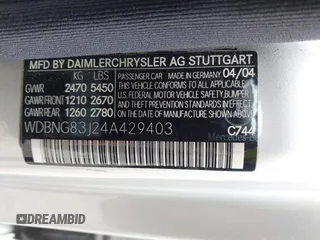 2004 Mercedes-Benz S-Class 4.3L with VIN WDBNG83J24A429403, listed as a IAAI auction lot 41744817 with 188,291 mi miles. Bid and sale history available at carsss.com. Image 9.
