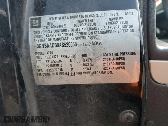 2010 Chevrolet HHR LS with VIN 3GNBAADB9AS526068, listed as a Copart auction lot 54016515 with Not Provided miles and Salvage Title. Bid and sale history available at DreamBid. Image 12.