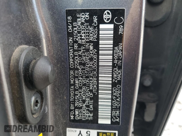 2018 Toyota Prius Two with VIN JTDKBRFUXJ3600879, listed as a Copart auction lot 47448295 with 211,319 mi miles and Clean Title. Bid and sale history available at DreamBid. Image 13.