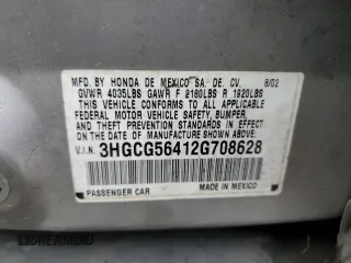 2002 Honda Accord LX z VIN 3HGCG56412G708628, wystawiony jako Copart lot #57347935 z przebiegiem 146 894 mil mil oraz Szkoda całkowita • Salvage title. Historia ofert i sprzedaży dostępna na DreamBid. Obrazek 13.