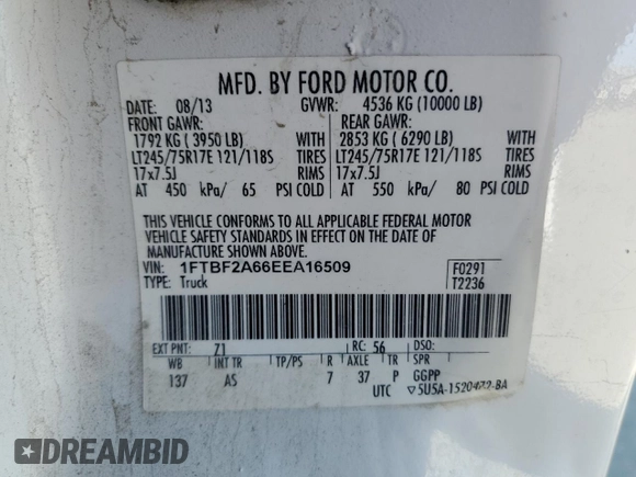 2014 Ford Super Duty F-250 SRW XL with VIN 1FTBF2A66EEA16509, listed as a Copart auction lot 47085095 with 229,257 mi miles and Clean Title. Bid and sale history available at carsss.com. Image 12.