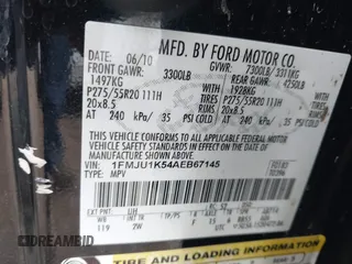 2010 Ford Expedition Limited z VIN 1FMJU1K54AEB67145, wystawiony jako IAAI lot #41859398 z przebiegiem Nie podano mil oraz . Historia ofert i sprzedaży dostępna na DreamBid. Obrazek 9.